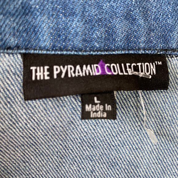 The Pyramid Collection Y2K Denim Jacket Women L Boho Hippie Rainbow Tassel NEW - Picture 9 of 10